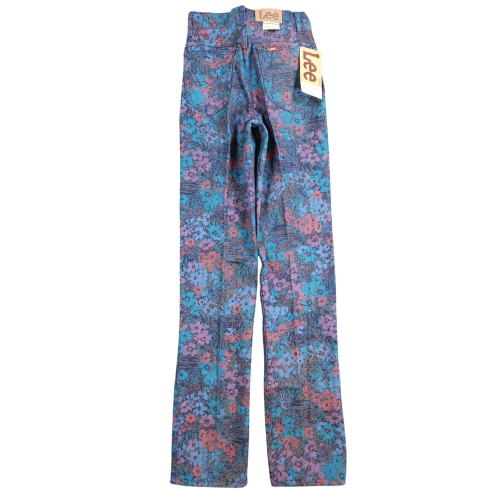 Lee Vintage 90s Floral Jeans Girls 14 Slim Blue USA Made NOS NWT 24.5 Waist
